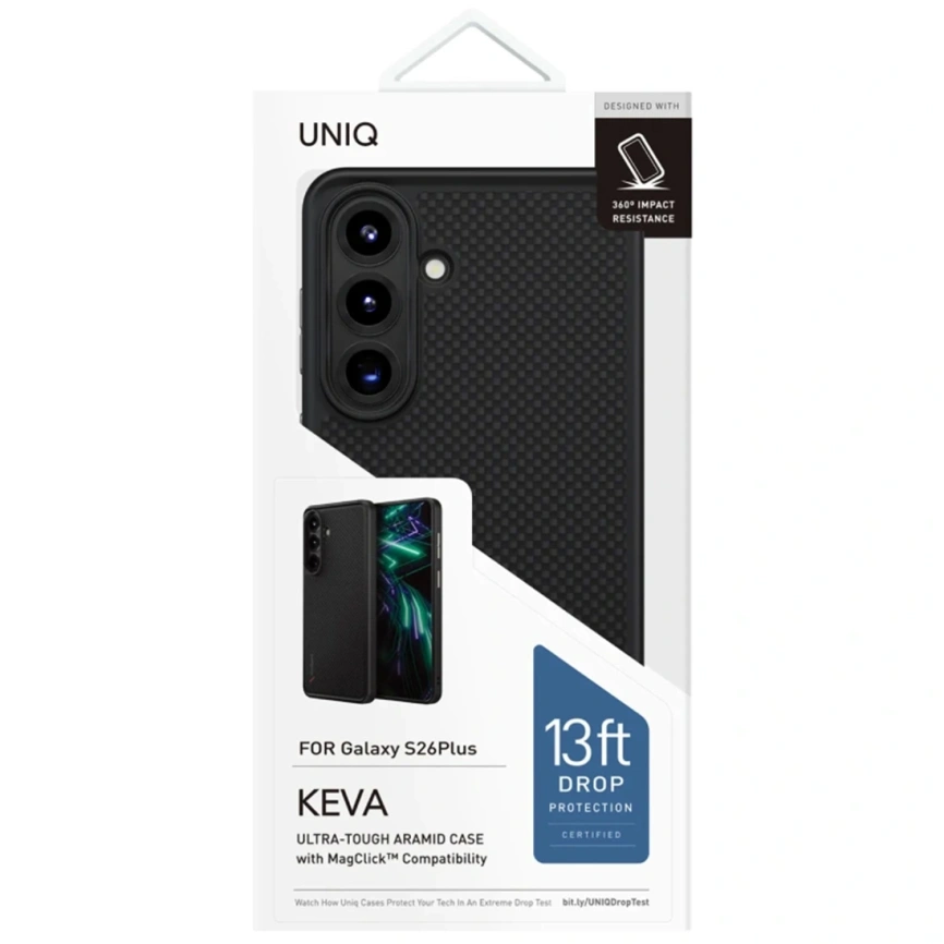 Чехол Uniq Keva Tough Aramid Protective Case для Samsung S26 Plus Carbon Black (GS26PHYB-KEVAMCBLK) фото 3